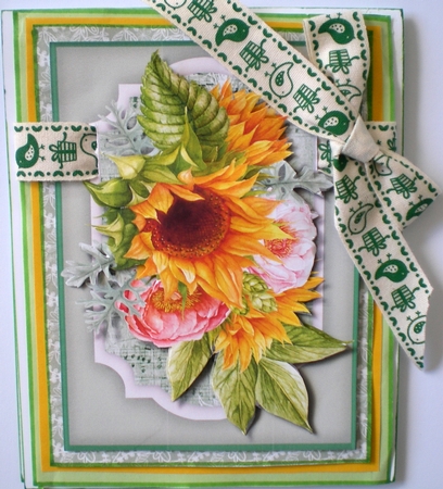 Rosesand Sunflowers on Sheet Music with Birthday Verse 5 by Pamela Horton