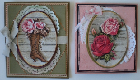 beautiful wood effect toppers with vintage roses and boot by Pamela Horton
