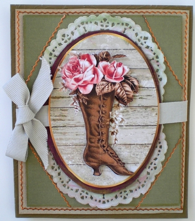 beautiful wood effect toppers with vintage roses and boot by Pamela Horton