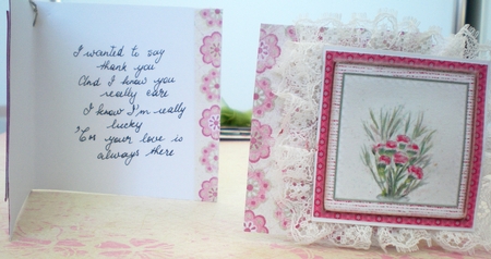 PINK CARNATIONS FLORAL INSERT: For Mothers Day, Birthdays & Female Occasions, With Optional Verse and Bonus Gift Tag/Mini Topper by Pamela Horton