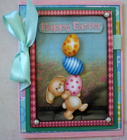 Easter Bunny Carrying Eggs Card front with Bookmark And Gift Tag by Pamela Horton
