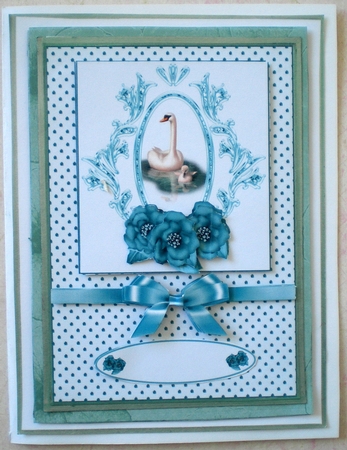Teal floral frame A5 card front. by Pamela Horton