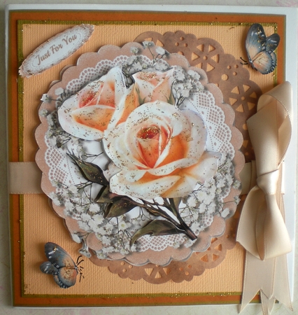 Cream Roses on a Lace Mat  by Pamela Horton