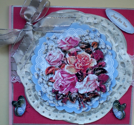 Mixed  Roses on a Lace Mat  by Pamela Horton