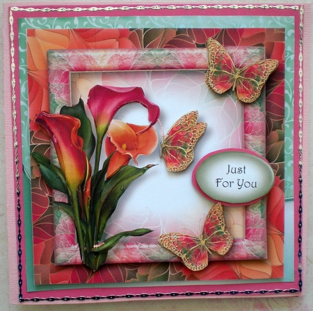 Art Nouveau Bright & Butterflies - Hot Calla Lilies 8x8 by Pamela Horton
