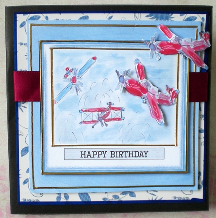 VINTAGE AEROPLANES: 7x7 Card Front With Plane Decoupage & Commercial Use by Pamela Horton