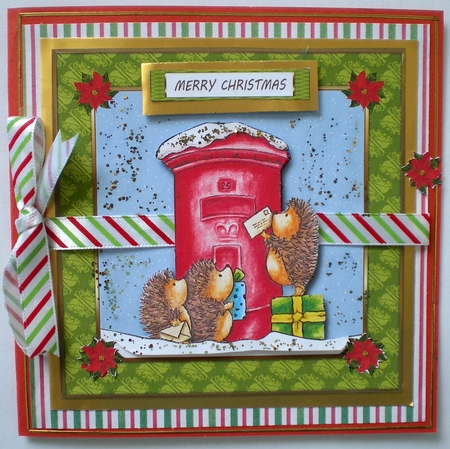 Cute little hedgehogs mailing letters to Santa (grreen frame) by Pamela Horton