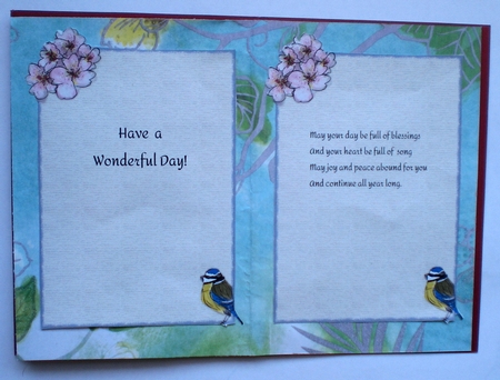 3 BLUE TIT & BLOSSOM INSERTS: 1 Blank, 2 With Verse, Plus Bonus Gift Tag by Pamela Horton
