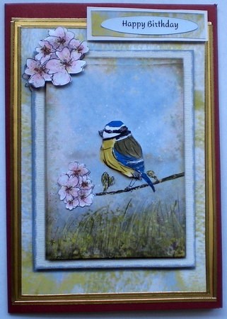 3 BLUE TIT & BLOSSOM INSERTS: 1 Blank, 2 With Verse, Plus Bonus Gift Tag by Pamela Horton