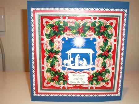 8 x 8 Christmas Nativity Scene Holly & Lace (1) Card Topper by Pamela Horton