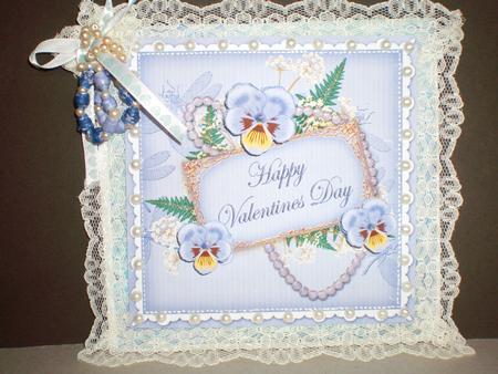 Pblue Pansy Valentines Day 8in Vintage Decoupage Topper by Pamela Horton