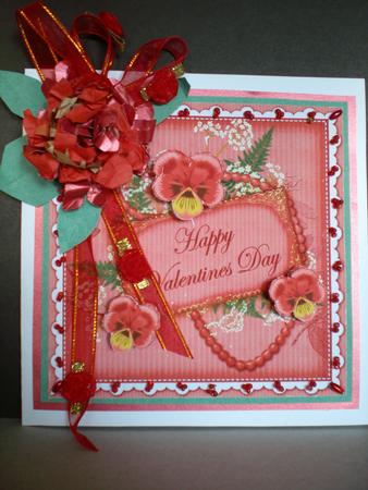 Red Pansy Valentines Day 8in Vintage Decoupage Topper by Pamela Horton
