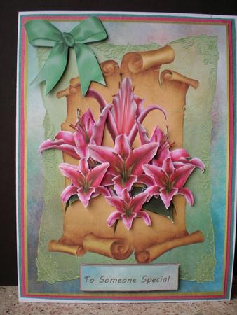 Beautiful Starsazing Lillies on a Scroll by Pamela Horton