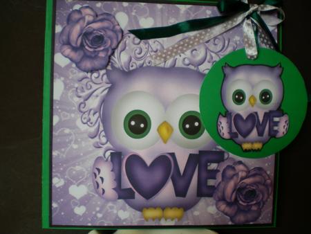Cute Purple Owl with Love and Roses 8x8 by Pamela Horton