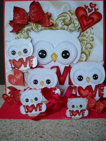 Cute White Owl with Love, and Hearts 8x8 by Pamela Horton
