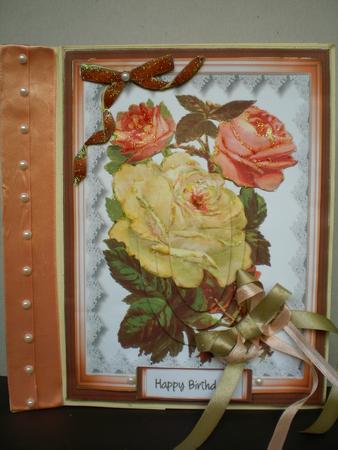 A4 Lovely Roses on Burned Orange Frame ( Pyramarg) by Pamela Horton