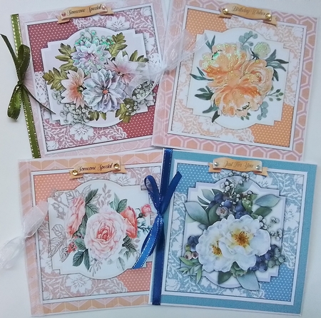4, Beautiful Floral 7x7 Cards On Corner Lace by Pamela J
