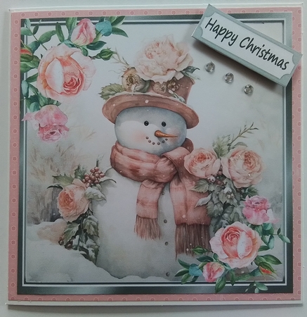 Pretty Pink Roses With Snowman (One) 8x8 by Pamela J