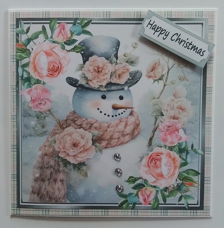 Pretty Pink Roses With Snowman (Two) 8x8 by Pamela J