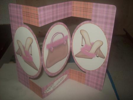 Beige Handbag and Shoes Oval Folded Pop Out Card by Pamela PRICE