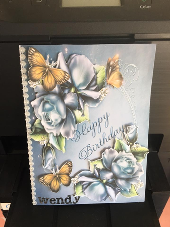Pretty Blue Roses with Gold Butterflies by Pamela Vick