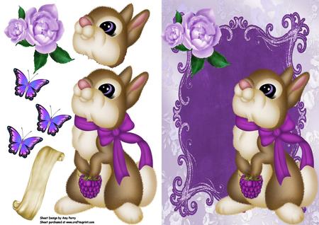 Blue Bunny with Blue Flower by pat bosher