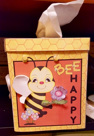 Bee Happy Kleenex Tissue Box Cover Holder Decoupage by Pat E Prater