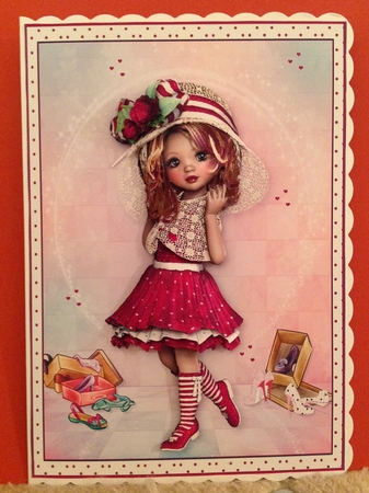Sweet Little Fashion Girl A5 Card Front & Decoupage by Pat Horsford