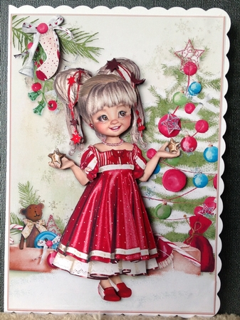 Sweet Little Decorating the Christmas Tree A5 Card Front & Decoupage by Pat Horsford