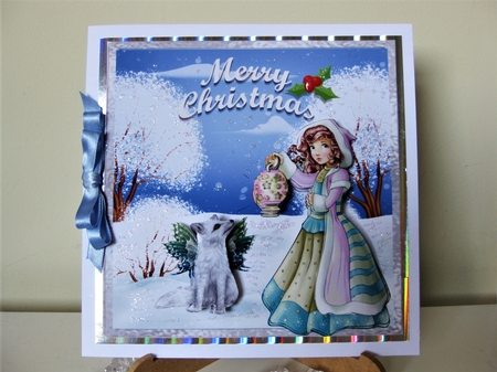 Snow Christmas 8 - 6x6 inch card front with decoupage. by Pat Mottram