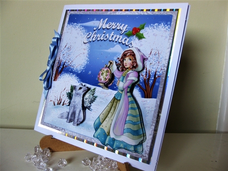 Snow Christmas 8 - 6x6 inch card front with decoupage. by Pat Mottram