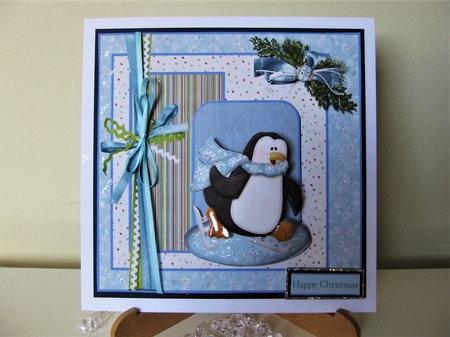 Penguin ice skating 6x6 by Pat Mottram