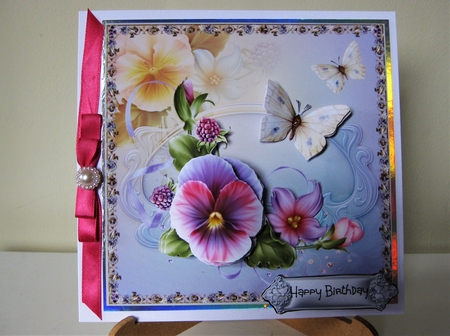 Summer pansy and butterfly 6x6 by Pat Mottram