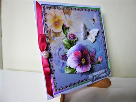 Summer pansy and butterfly 6x6 by Pat Mottram