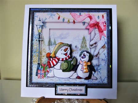 Snowman and penguin carol singers 6x6 by Pat Mottram