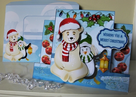 Arctic pals at Christmas stepper card by Pat Mottram