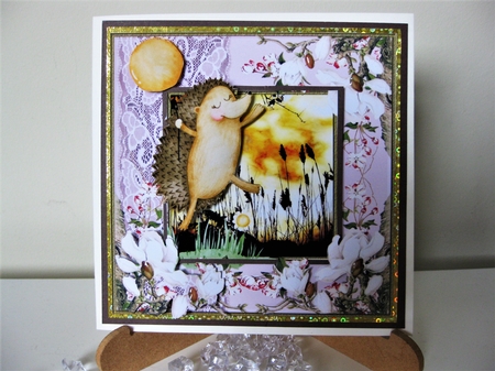 3 Floral hedgehog with balloon card front/toppers by Pat Mottram
