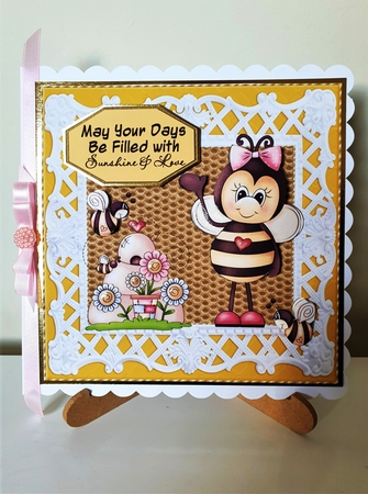 Yellow bee card front by Pat Mottram