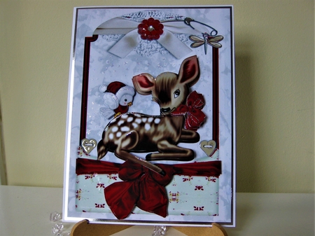 Cute Little Deer in Red Lace Frame by Pat Mottram