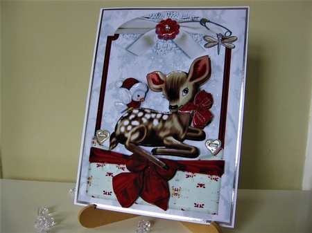 Cute Little Deer in Red Lace Frame by Pat Mottram