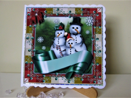 Happy Snowman Family Christmas Card Topper by Pat Mottram
