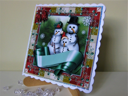 Happy Snowman Family Christmas Card Topper by Pat Mottram