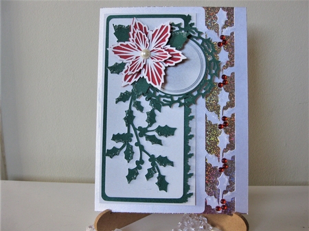 Holly Border Card with Poinsettia by Pat Mottram
