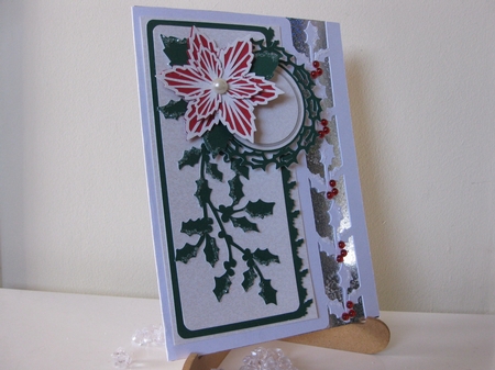 Holly Border Card with Poinsettia by Pat Mottram