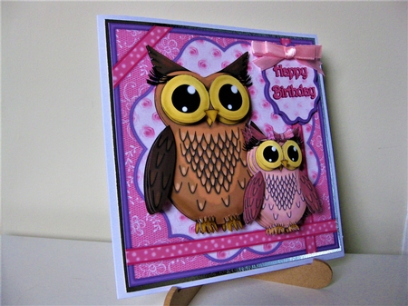 Mothers day Happy Birthday Owl Pink Bow Mini Kit by Pat Mottram