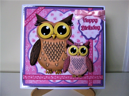 Mothers day Happy Birthday Owl Pink Bow Mini Kit by Pat Mottram