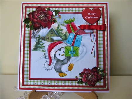 Percy Penguins Christmas Tower Card Mini Kit & Decoupage by Pat Mottram