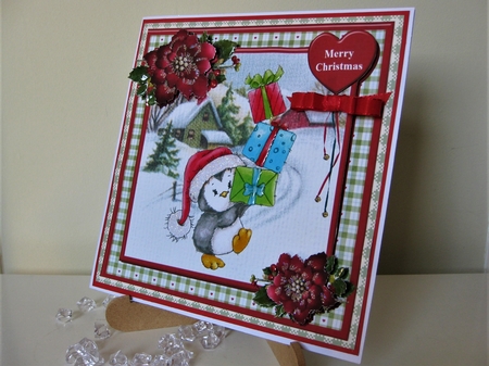Percy Penguins Christmas Tower Card Mini Kit & Decoupage by Pat Mottram