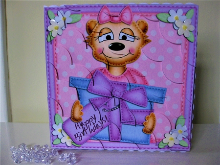 8 x 8 Mia Meerkat has a Birthday Present Scalloped Corner Kit by Pat Mottram