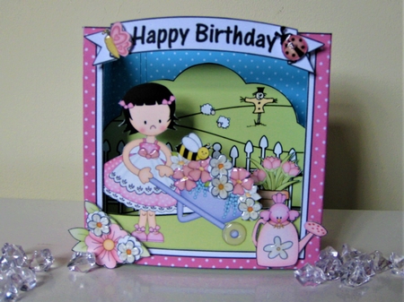 3D Cute Girlz Diorama Shadow Box Card Mini Kit  - Suzi has a Wheelbarrow by Pat Mottram